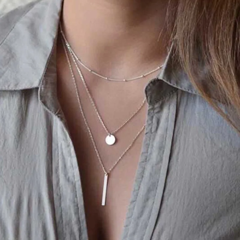 Silver Color Bohemian Style Multi-layer Chain Necklace for Women Pendant Long Ladies Harajuku Jewelry Collares | Украшения и