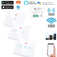 Mini Module intelligent sans fil tactile interrupteur lumière 433MHZ électrique maison 1-3Gang télécommande verre écran panneau mural sur Off 220V