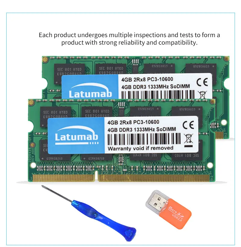Latumab RAM DDR3 4GB 8GB 16GB 1333MHz Laptop Memory PC3-10600 SODIMM Memory 204Pin 1.5V Notebook Memory Memoria DDR3 RAM Module (15)