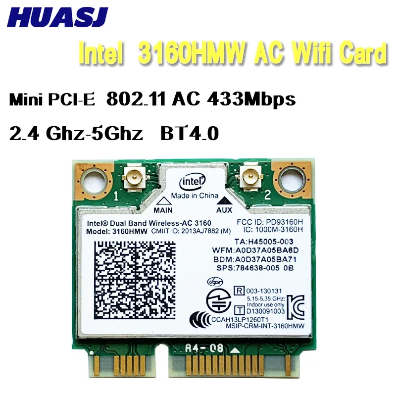 Huasj 3160Hmw 3160Ac 433Mbps 802.11Acmini Pci Express Wifi Adapter Wireless Bt 4.0 Hs Card Wi-Fi Intel Vpro / Widi