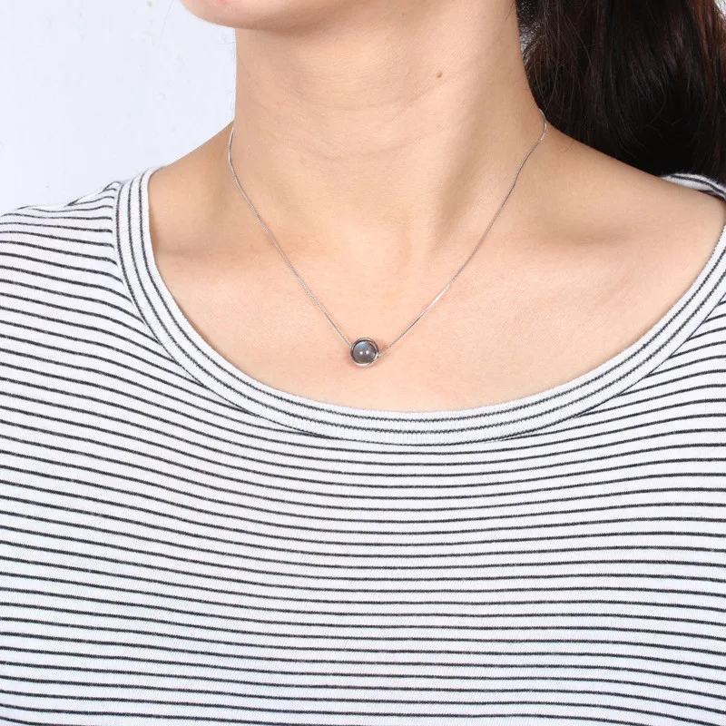 Necklaces Pendants For Women Solid S925 Silver 7mm-8mm Round Strawberry Quartz Moonstone Fine Jewelry Clavicular Chain Colar