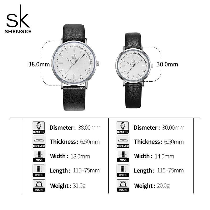 Shengke Couple Watches Women Men Leather Watch Overs Simple Waterproof Clock Couple Wrist Watch for Women Men