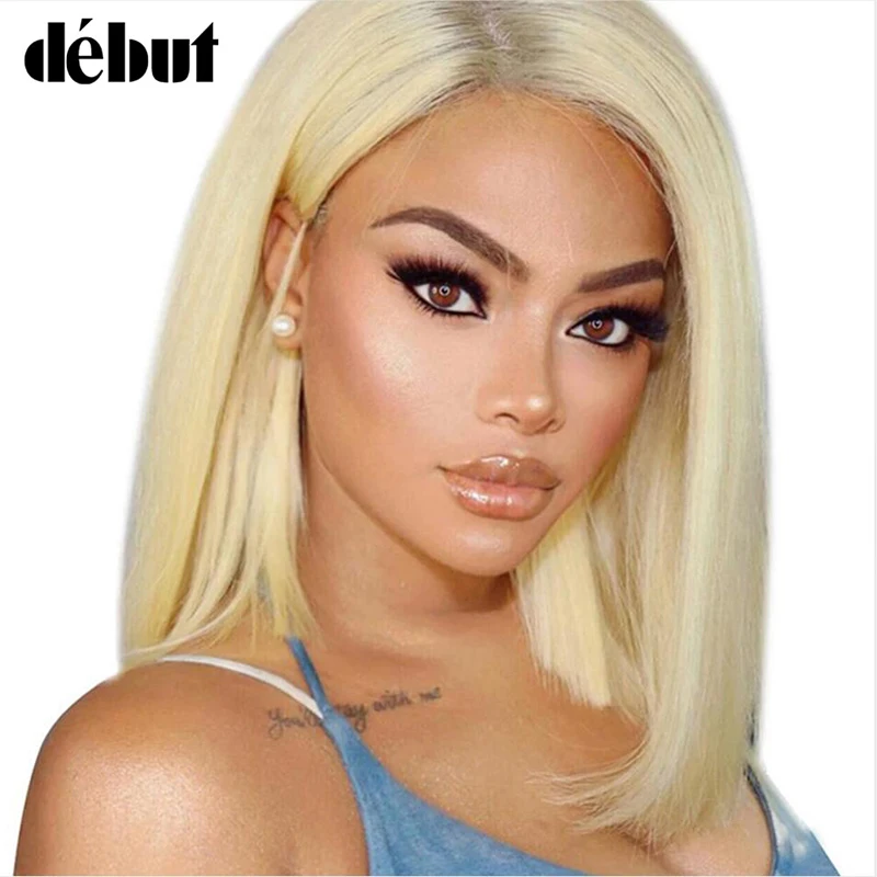 

Debut Blond 613 Bob Lace Front Human Hair Wigs For Women L Part Straight Lace Front Wig Women's Wigs Remy Brazilian Short Wigs
