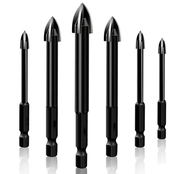 

6Pcs Glass Drill Bit Set Alloy Carbide Point with 4 Cutting Edges Tile & Glass Cross Spear Head Drill Bits