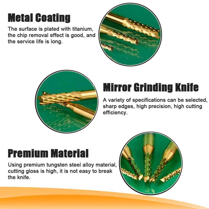 10 Pcs Engraving Bit Coated Drilling Hole Carbide Cnc Rotary Bits, End Mill Burrs Milling Cutter Bit With Titanium Plating For P