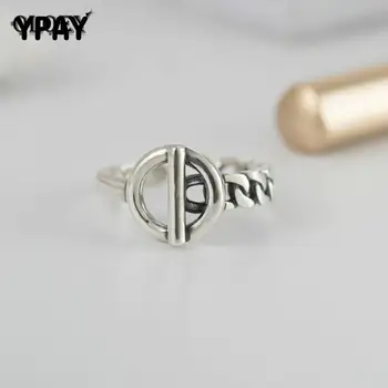 

YPAY Vintage Men Fine Jewelry Authentic 925 Sterling Silver Lock Wedding Rings Bague Femme Geometric Rings For Women YMR406