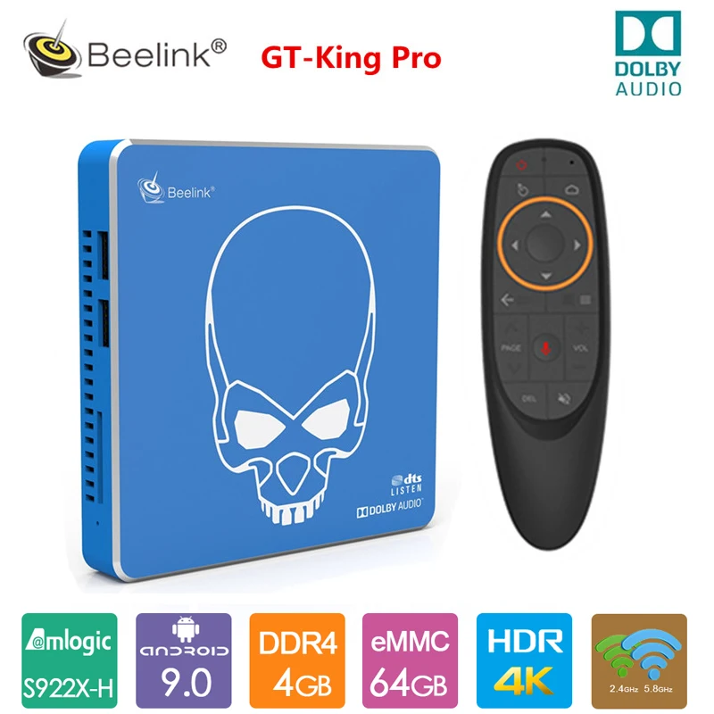 

New Arrival Beelink GT-King Pro Hi-Fi Lossless Sound TV Box with Dolby Audio Dts Listen Amlogic S922X-H Android 9.0 4GB 64GB