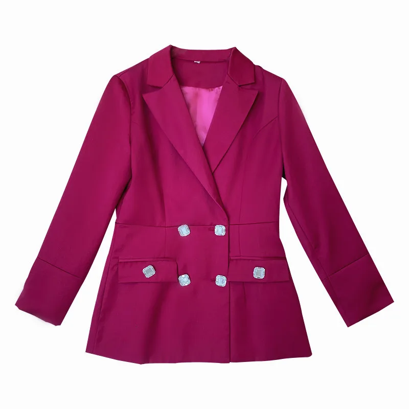 Fashion Brand Women's High-end Luxury Ladies Autumn Elegant Slim Shell Diamond Double-breasted Rose blazer Coat