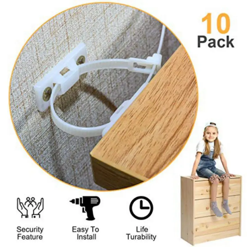 

10 Set Home Child Furniture Restrictor Secure Lock Strap Anchors Anti Tip Resistant Straps Child Safety Baby Security Protection