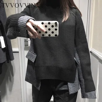 

2019 Autumn Winter New Fashion Trend Clothing Long-sleeved Solid Color Color Matching High Collar Long Sleeve C367