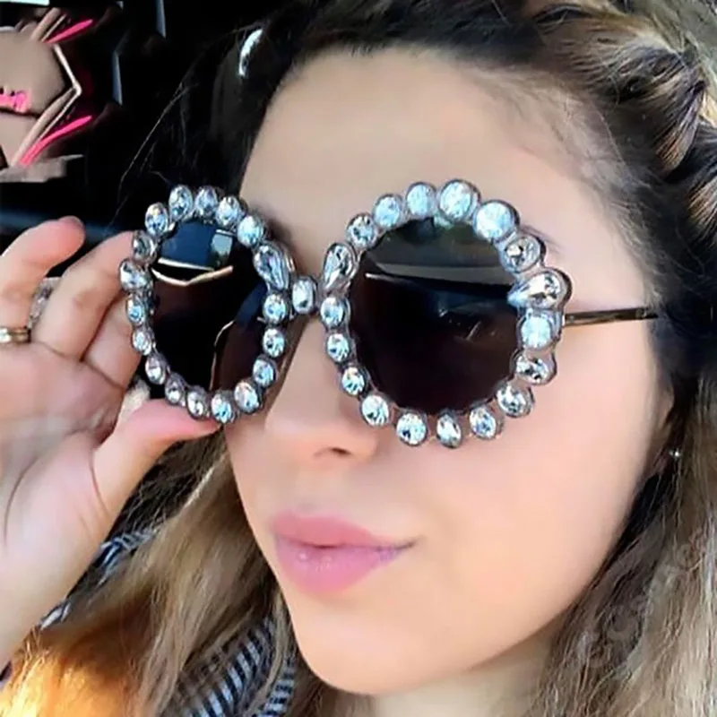 Diamond Round Oversized Sunglasses Women Designer Brand Luxury Transparent Yellow Red Sun Glasses Street Shades UV400 | Аксессуары для