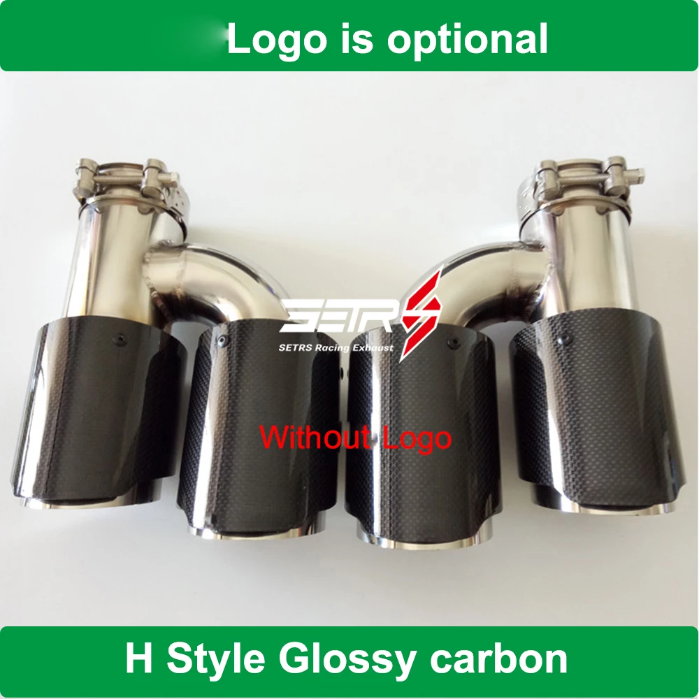 1PC H Style Universal Dual Without Logo Stainless Steel Glossy Carbon Fiber Car Exhaust Tip tailpipe car-styling exhaust muffler |