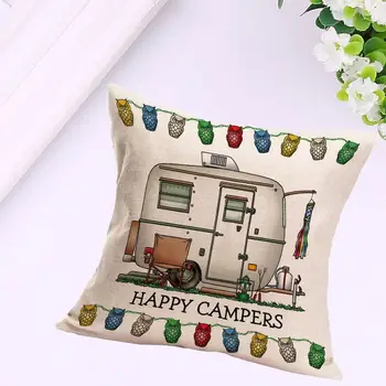 

Home Decor Ornate HAPPY CAMPERS Sofa Waist Throw Linen Cushion Cover Pillow Case
