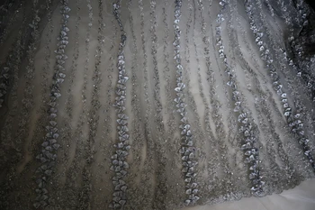 

silver gray heavy beaded lace fabric, light gray 3D lace mesh embroidered lace fabric for bridal wedding fabric
