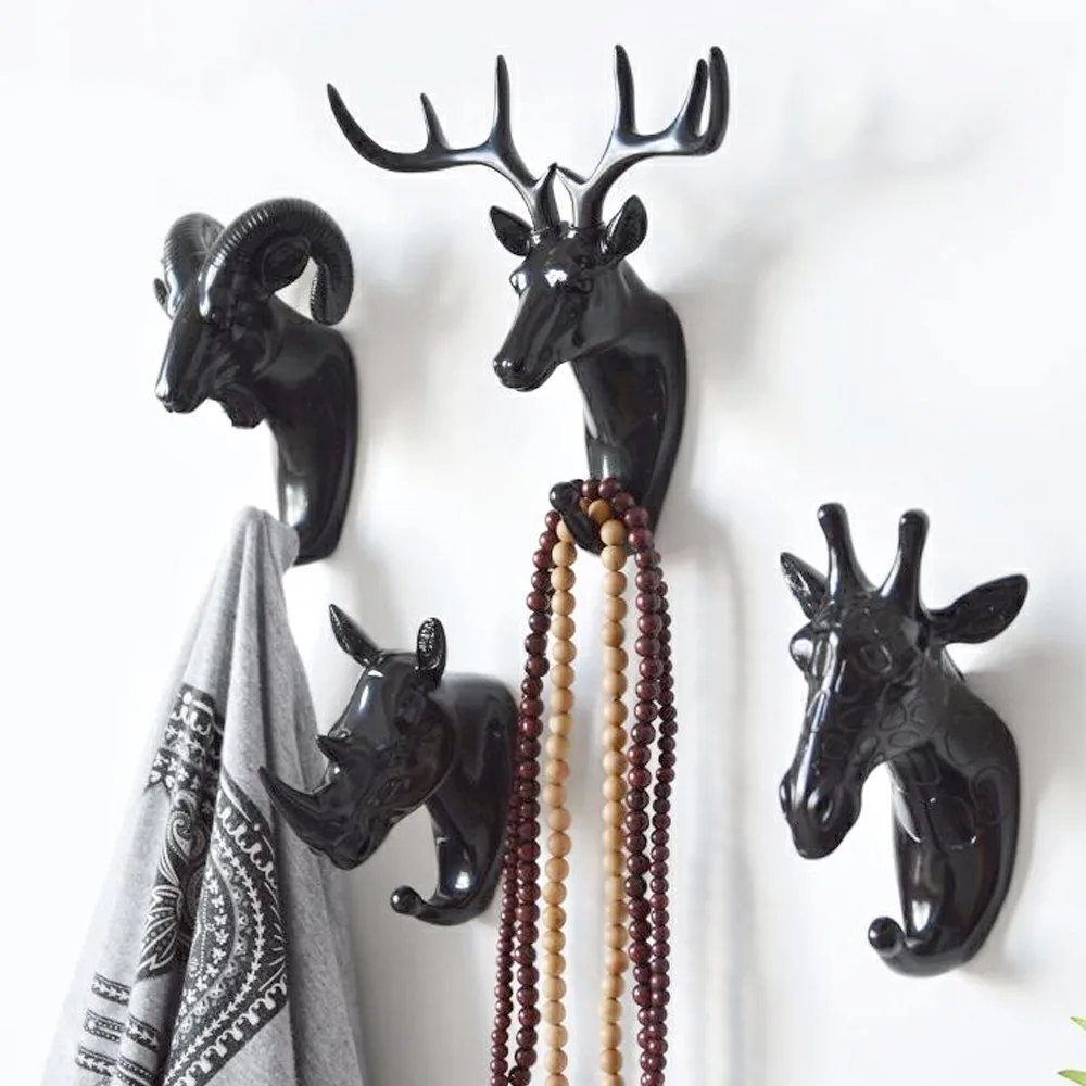 3D Animal Head Wall Hanger Resin Coat Hat Hanging Hook Heavy Duty