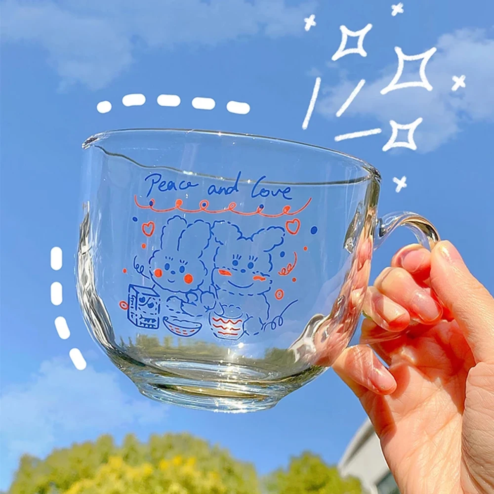 500ML Cute Transparent Glass Coffee Milk Mug With Handle Home High Capacity Breakfast Mugs Bowl Oatmeal Cereal Cups Gift Cup | Дом и сад