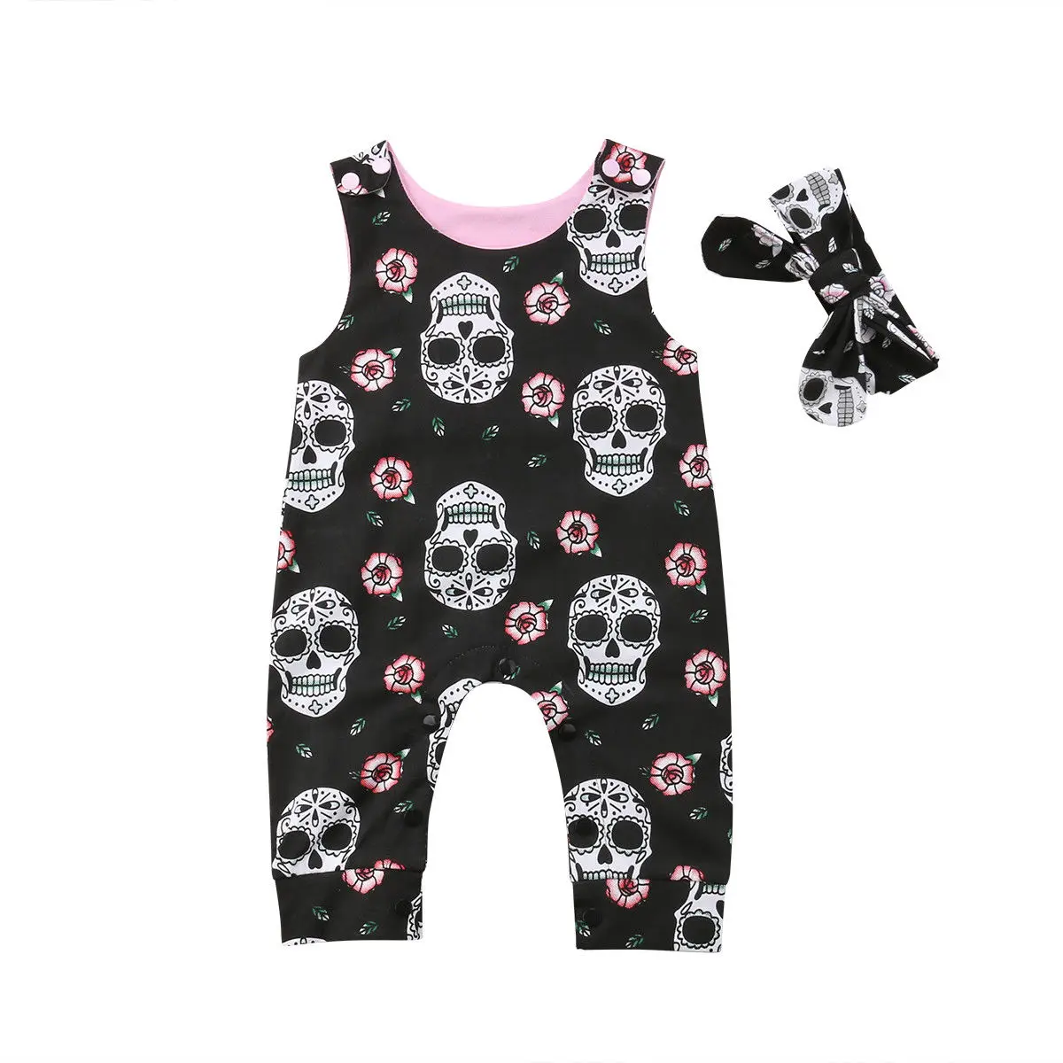 Halloween Newborn Baby Rompers Boys Girls Skull Flower Romper Jumpsuit 2PCS Outfit Costume Holiday Cute Baby Clothing