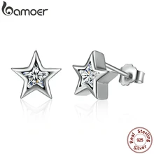 BAMOER Starshine, прозрачный Фианит, 925 пробы, серебряная звезда, пуш-ап, женские серьги-гвоздики, ювелирные изделия, Brincos Pendientes Mujer PAS436