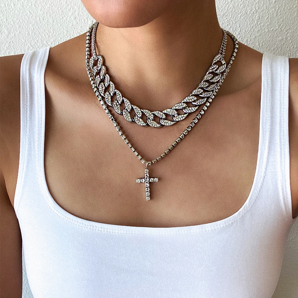 Cuban Link Chain Choker necklace set 