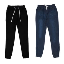 2x Женские повседневные штаны для бега на шнурке, джинсы с эластичной талией, однотонные Женские джинсовые штаны, облегающие леггинсы, темно-синие 4XL& Черные