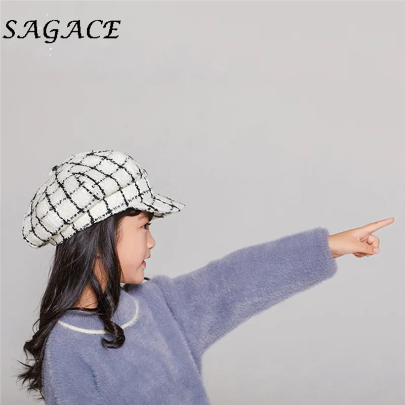 SAGACE hats girls Winter Beret Hat linen Painter Vintage Beret cap children autumn Winter hat Fashion Dome Bare Plaid caps