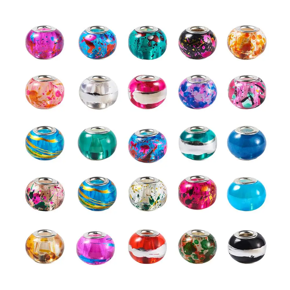 

100pcs 14mm Large Hole Acrylic/Lampwork European Beads Rondelle Loose Spacer Bead with Core for Girl DIY Bracelet Jewelry Making