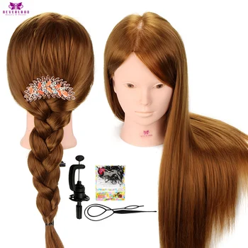 

Brown 24" 60% Human Hair Cosmetology Training Mannequin Head For Makeup Hairdressing Doll Manikin Heads For Hairstyles Braiding