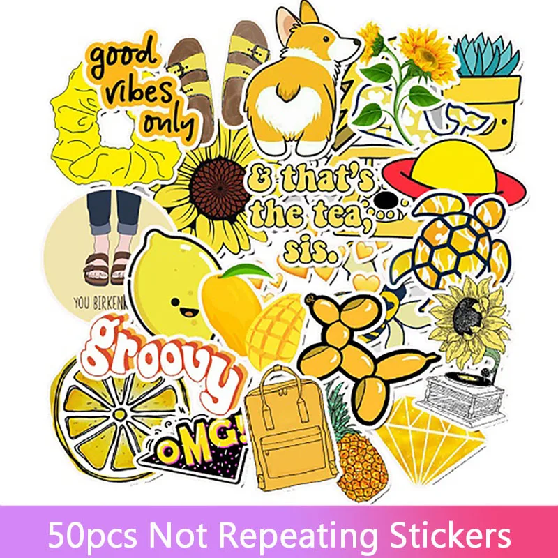 

50Pcs/Set Wind Yellow Small Fresh Pattern Series Personality Stickers Notebook Graffiti Stickers Gift Toys