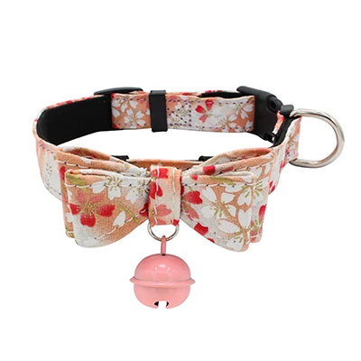 Flower Pink Collar Модный собачий ошейник, поводок с бантом, нейлоновый галстук для маленьких и больших собак, настраиваемый Регулируемый персонализированный ошейник для питомца, собаки, кошки, XS-L - Цвет: Flower Pink Collar