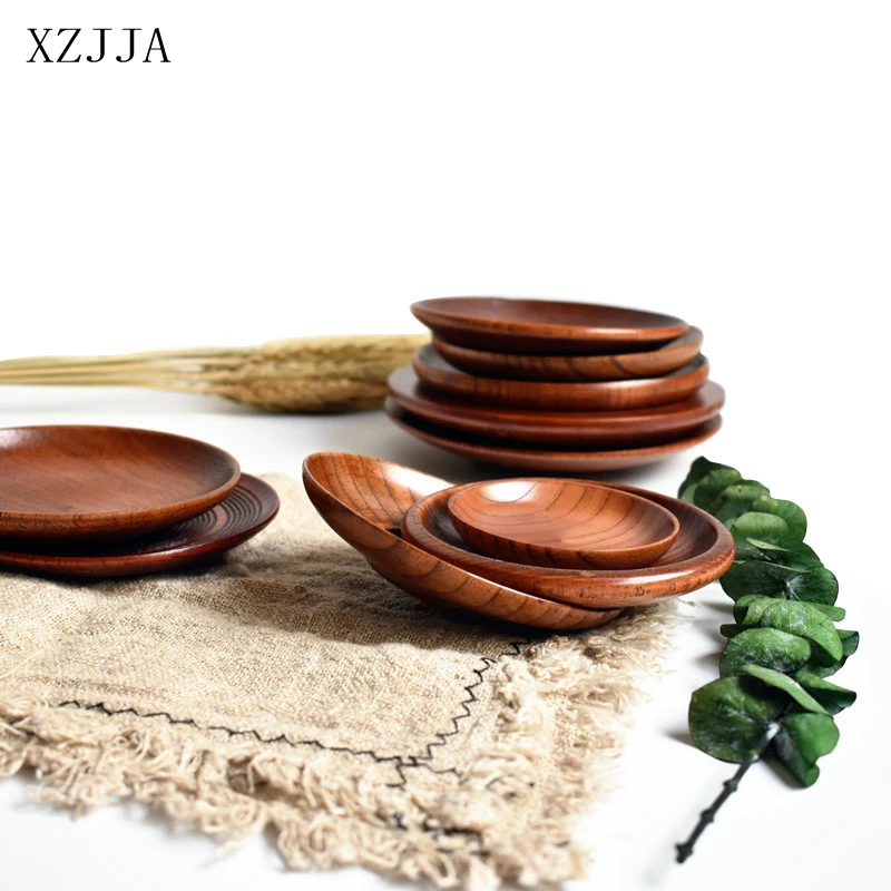 

XZJJA 7.5-15cm Round Tableware Small Wooden Plate Kitchen Bread Fruit Dessert Saucer Solid Wood Snack Tray Home Trinket Dishes