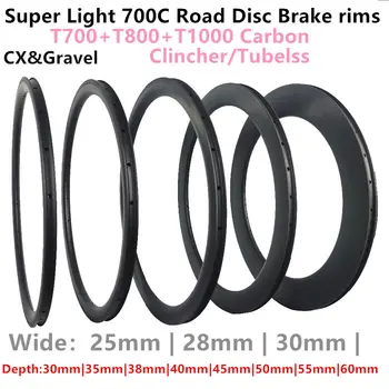 Garanzia a vita T800 + T1000 UD Matte 30mm 35mm 40mm 45mm 50mm 55mm 60mm Cerchioni per bici Ghiaia CX Cerchi in carbonio per freno a disco da strada 700c