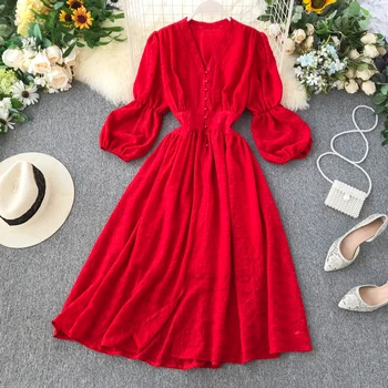 

2020 new fashion women's clothing V-neck red dress autumn dress dresses sexy dress