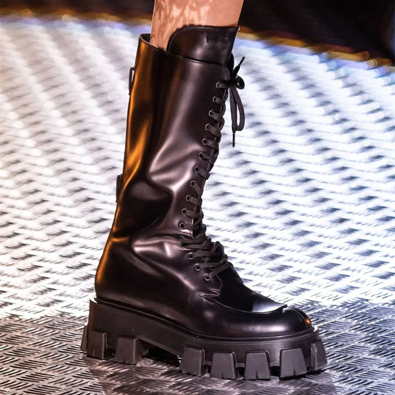 

British style Women Pointed Toe Mild-calf Boots Gothic Punk Chic Low Heel Boots 2019 Autumn and winter Fashion Runway Shoes