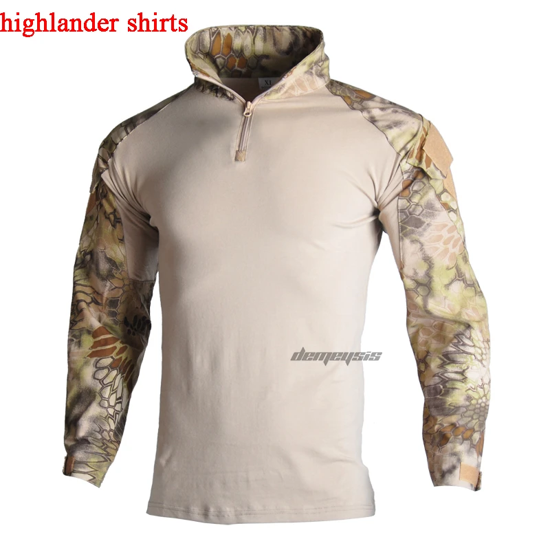 highlander shirts Тактическая Военная форма костюмы камуфляж стрельба рубашки в охотничьем стиле брюки налокотники наколенники CS страйкбол Пейнтбол Одежда наборы - Цвет: highlander shirts