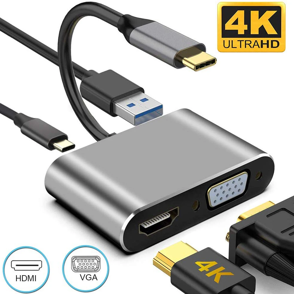 YXwin usb-хаб type C к HDMI VGA адаптер USB 3,0 порт с адаптером питания 87 Вт USB C PD Зарядка для Macbook Pro type C USB C концентратор