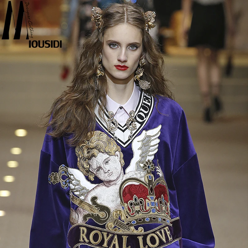 Новинка 2019 Осень зима Женская бархатная Толстовка с вышивкой в виде короны