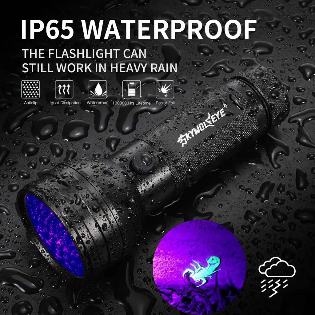 

51 UV LED Scorpion Flashlight Detector Hunter Finder Ultra Violet Blacklight Flashlight AA Bright Bicycle Light Camping Flashlig
