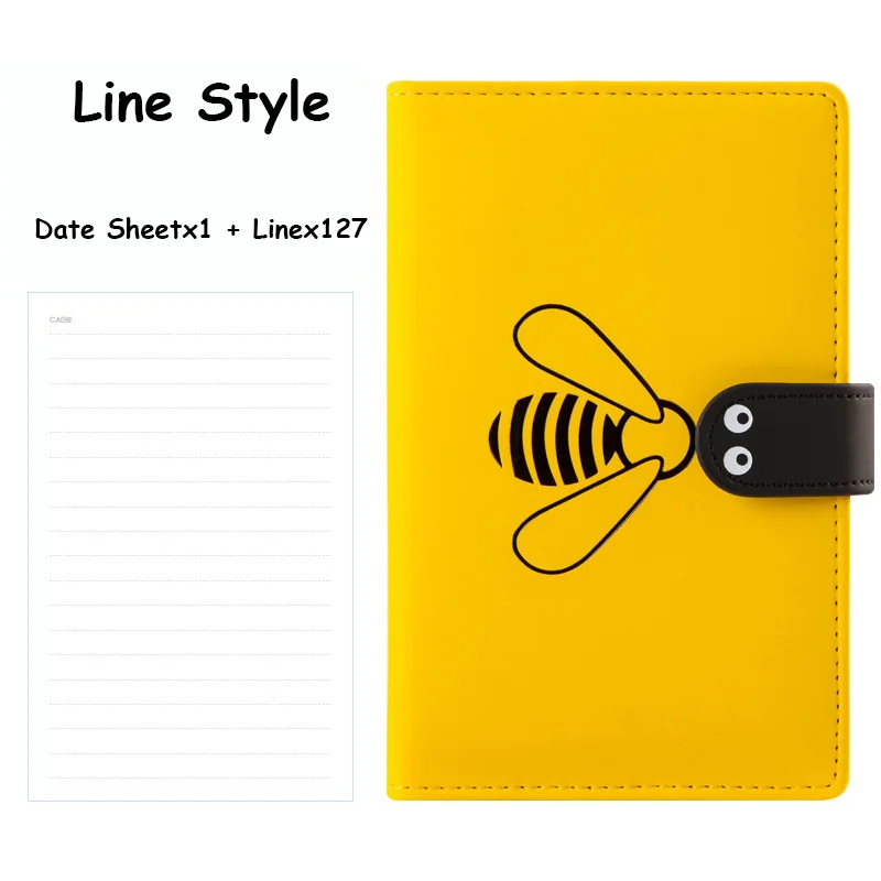 Kawaii Bullet Journal A6 DIY Agenda Weekly Monthly Planner Organizer Cute Bee Notebook Line Blank Grid Notebook School Note Book - Цвет: Yellow Line