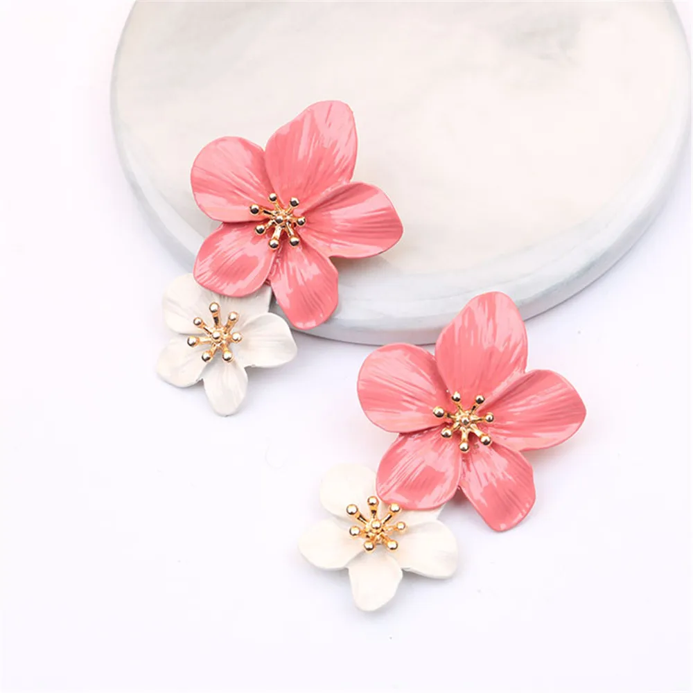 CRLEY розовый белый цветок серьги-гвоздики с эмалью для женщин милый завод металлический Подсолнух Элегантный Летний стиль модные украшения