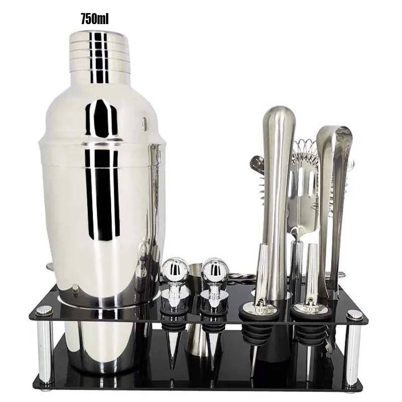 11Pcs 750MLRack 750/600 мл 12 шт./компл. Нержавеющая сталь ликера красное вино шейкер для коктейлей смеситель вино мартини шейкер бармен пить вечерние Барные инструменты - Цвет: 11Pcs 750MLRack