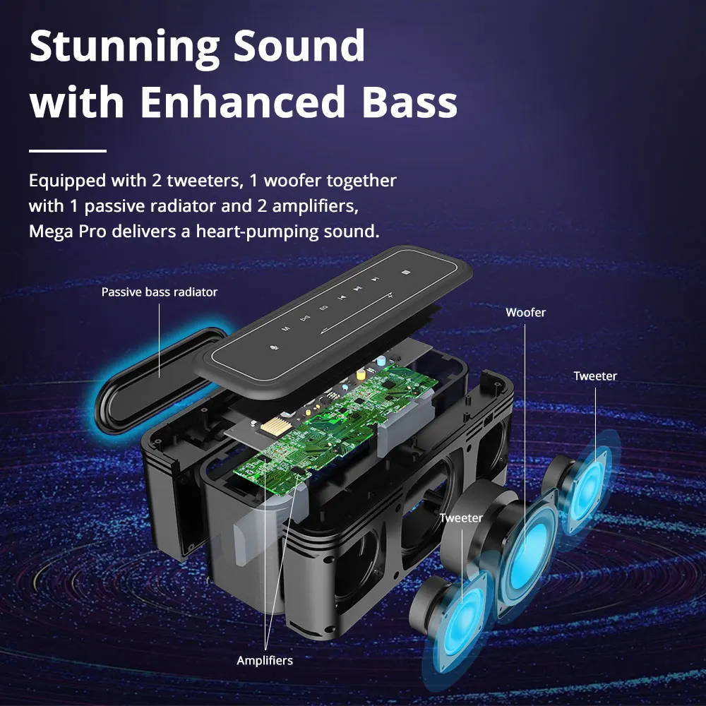 Tronsmart Mega Pro Bluetooth Speaker 60W Enhanced Bass Portable Speaker TWS Column with NFC, IPX5,10Hours Playtime,Touch Panel Tronsmart Mega Pro Bluetooth Speaker 60W Enhanced Bass Portable Speaker TWS Column with NFC, IPX5,10Hours Playtime,Touch Panel