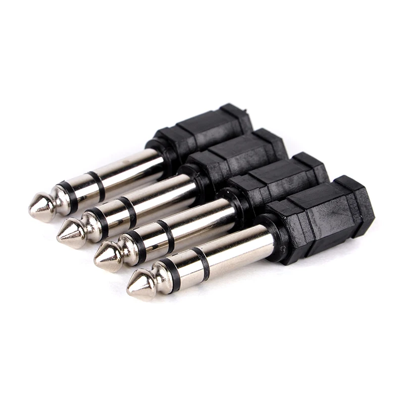 4pcs Black Stereo Adaptor Plugs High Quality 6.35mm Male To 3.5mm Female Plug Stereo Adapters Audio Connectors