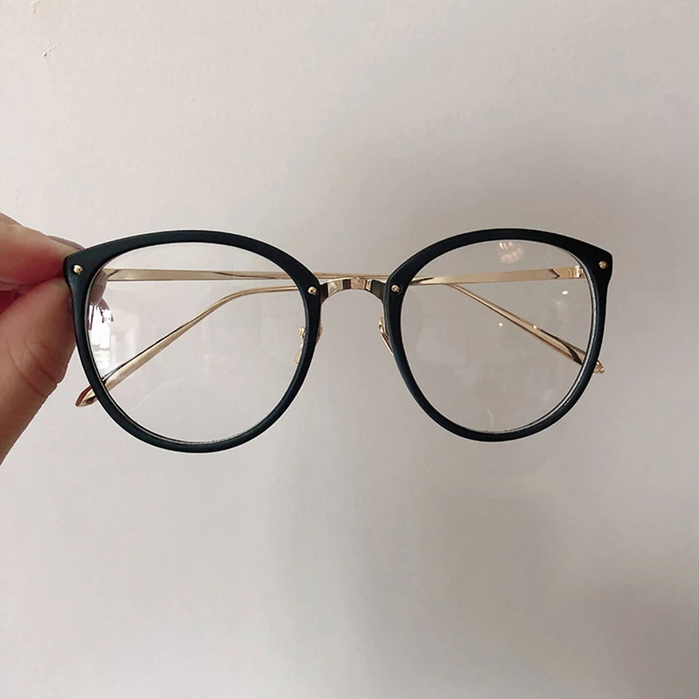 clear blue light glasses 1PC Optical Glasses Frame Women Men Round Oversized Eyeglasses Frames Metal Spectacles Clear Lenses Glasses Cat Eyes Retro New reading glasses with blue light filter