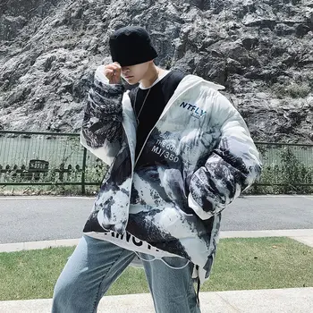 

2020 Winter New Youth Fashion Men's High Quality Snow Mountain Print Loose Lapel Cotton-padded Jacket Fashion Casual Top