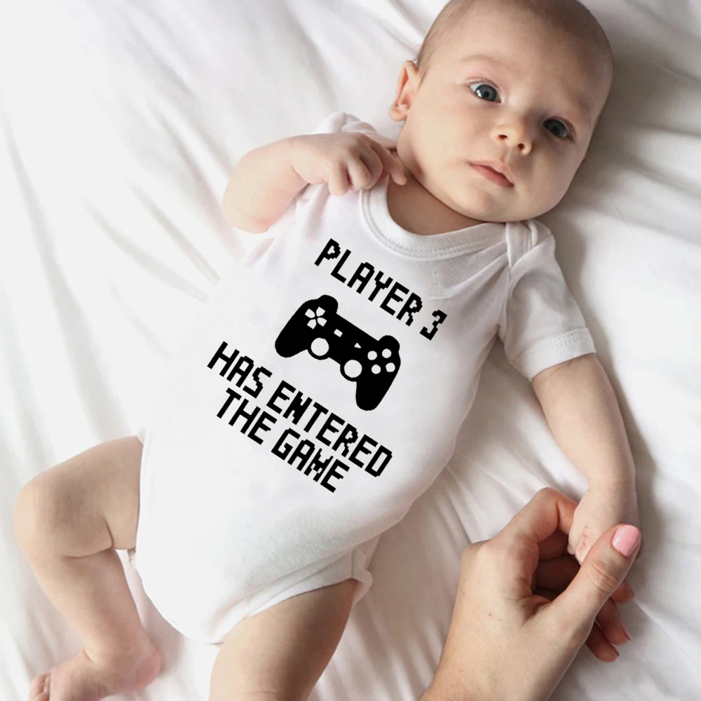 Funny Infant Baby Romper Player 3 Has Entered The Game Print Short Sleeved Newborn Clothes Toddler Boy Girl Jumpsuit cotton romper,cowboy rompers