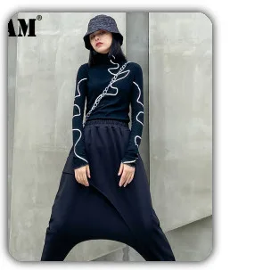 [EAM] High Elastic Waist Black Striped Split Long Harem Trousers New Loose Fit Pants Women Fashion Tide Spring Autumn 2020 1Z313
