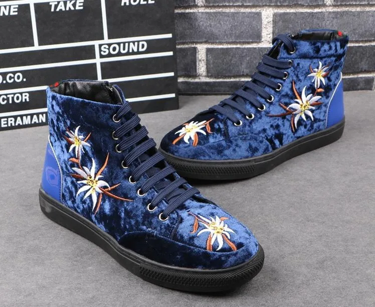 New Men Fashion Casual Ankle Boots Spring Autumn Embroidery High Top Leisure Sneakers Male velvet Trending Shoes