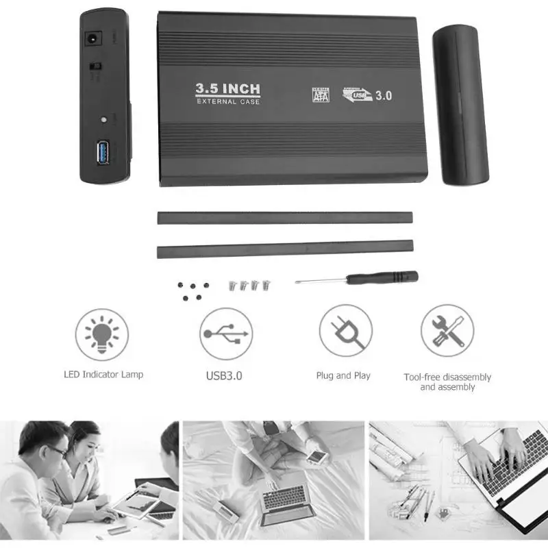 VKTECH 3,5 дюймов жесткого диска SATA HDD SSD корпус для внешнего жесткого USB3.0/USB2.0 5 Гбит/с 12V 2A Алюминий сплав жесткого диска чехол штепсельная вилка британского стандарта