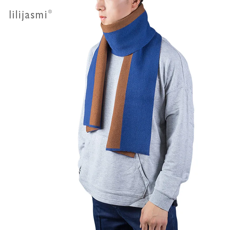 

Unisex 180*30cm Cashmere Wool Knit Scarf 2 Tones Color Match Vertical Bar Women Scarves Wool Solid Winter Men Scarf Couples