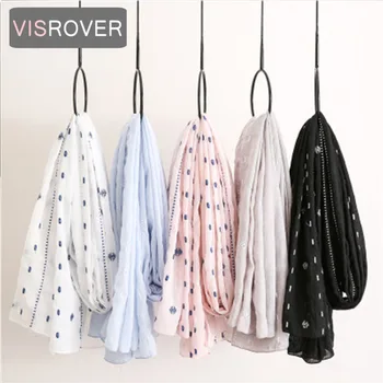 

VISROVER 2020 fashion blue geometric printing viscose scarf woman Wrap pink Spring Shawl Beach Neck Pashmina Muslim Hijab gift